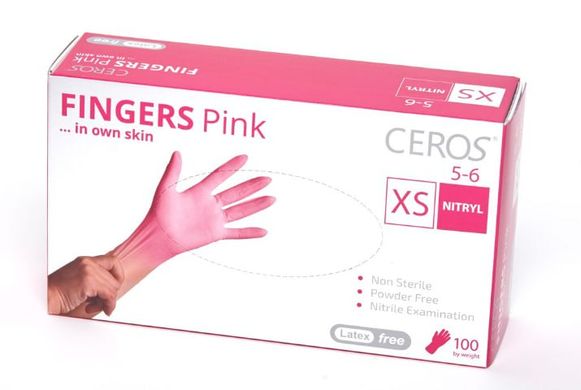 CEROS, Fingers PINK, XS (5-6), Rękawice nitrylowe. Różowe 1x100 szt.